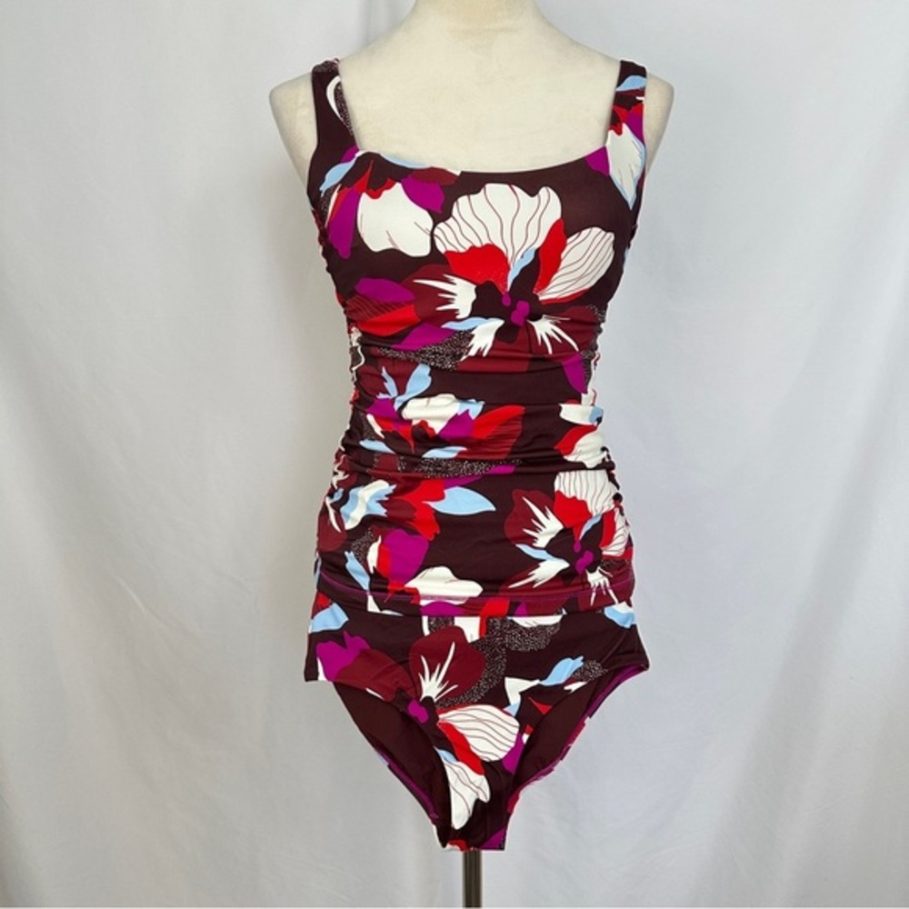 Athleta Square Neck Bra Cup Tankini Top 34B/C Hero Bloom Decadent Bottom XXS - Picture 3 of 15
